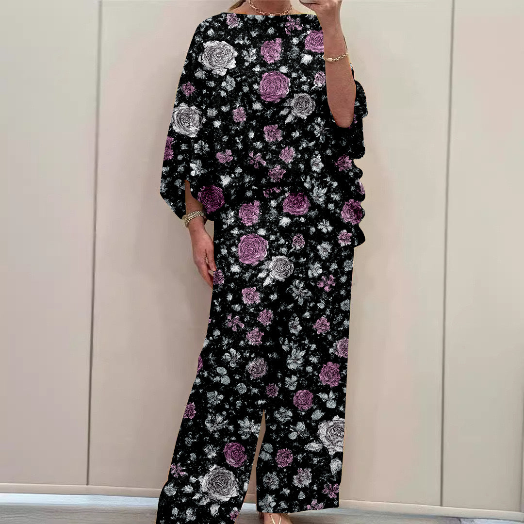 Women Long Sleeve V-neck Graphic Floral Printed Top