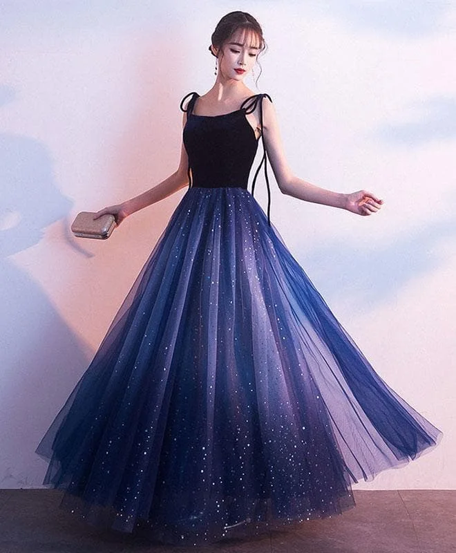 Simple Blue Tulle Long Prom Dress, Blue Evening Dress SP15589