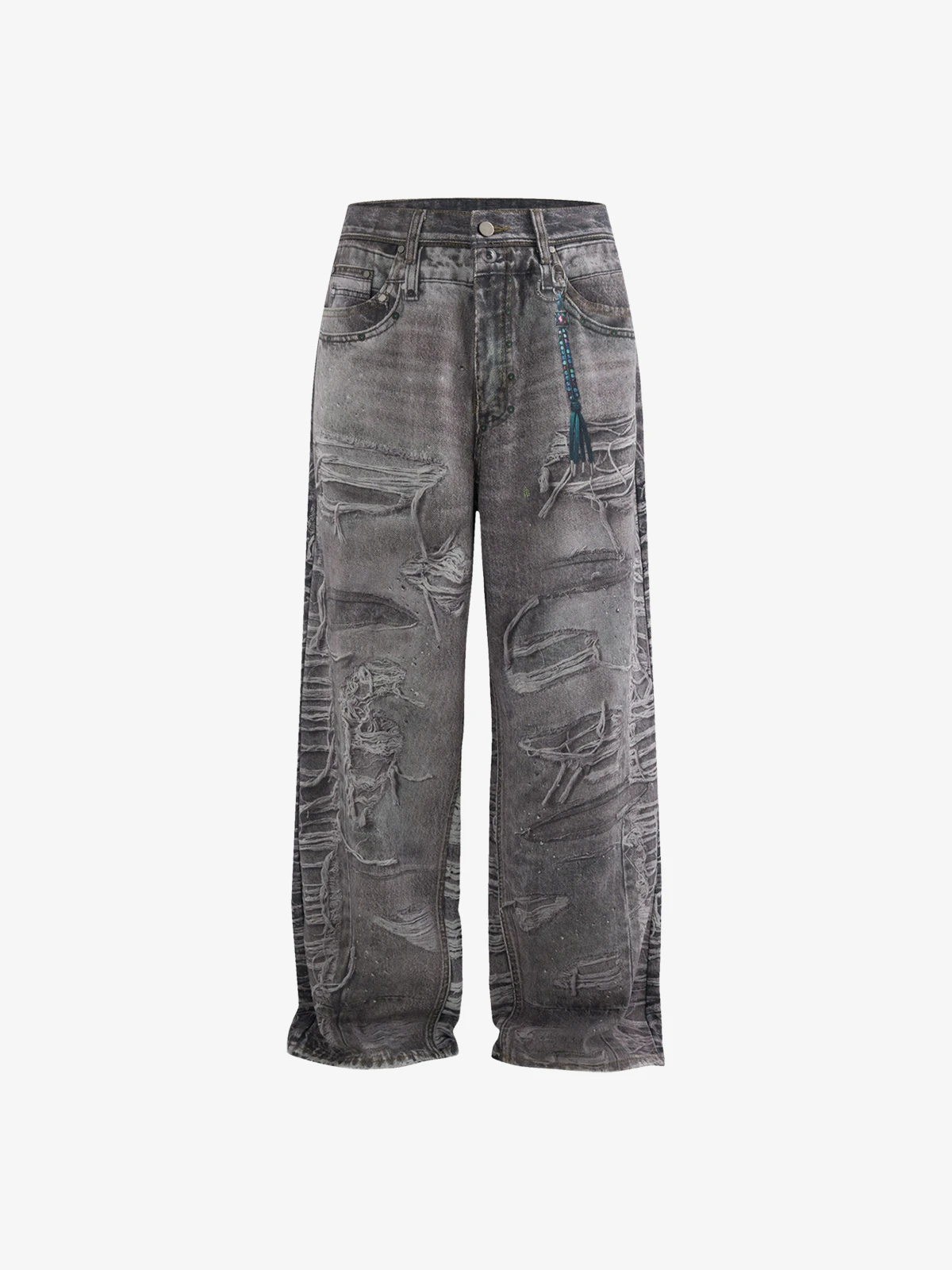 Grey Act Chic Fringed Distressed 3D Printed Jeans Front
