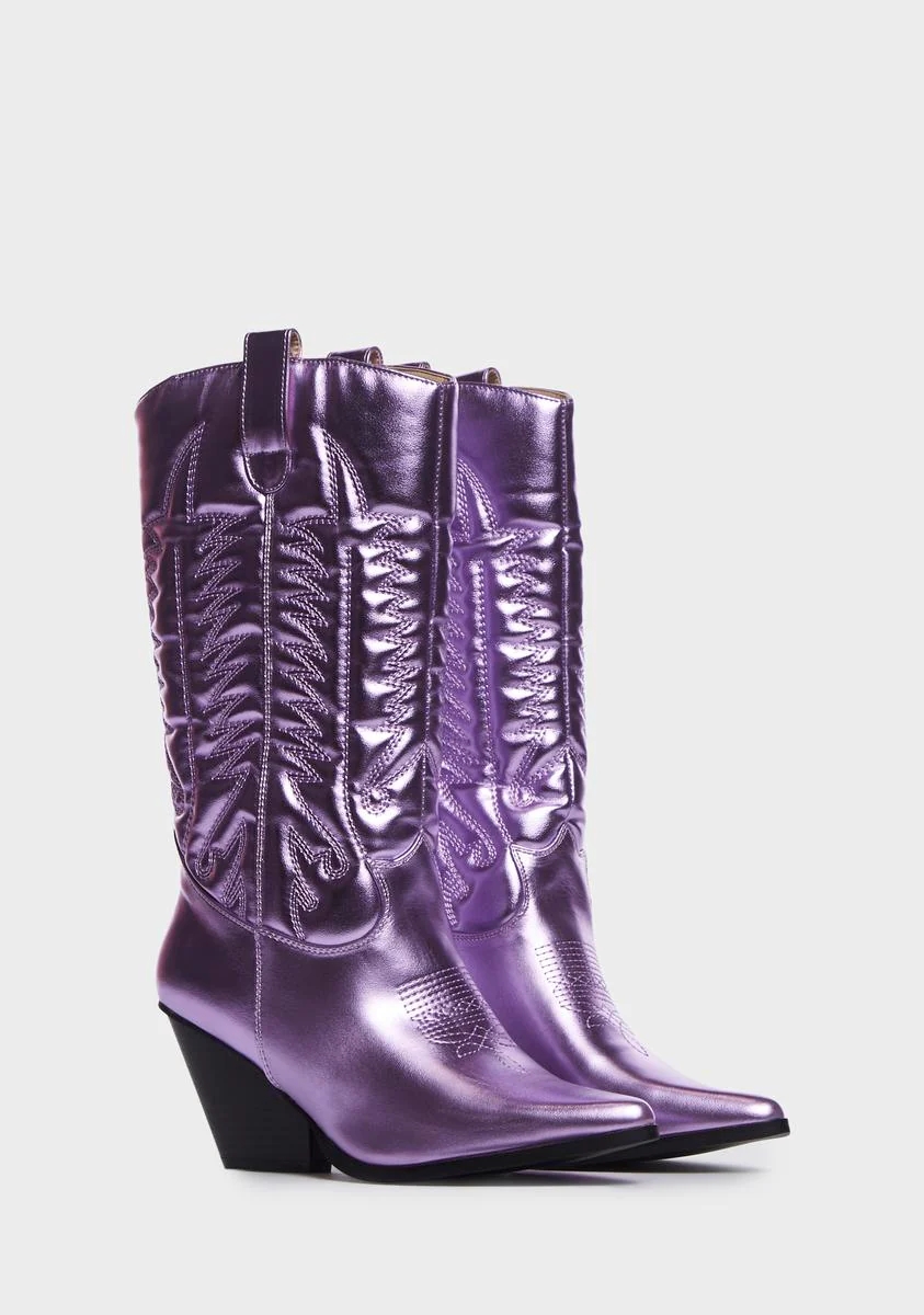 Chunky Heel Western Cowboy Boots Cowgirl Boots Big  Knee High Boots For Women Female Shoes