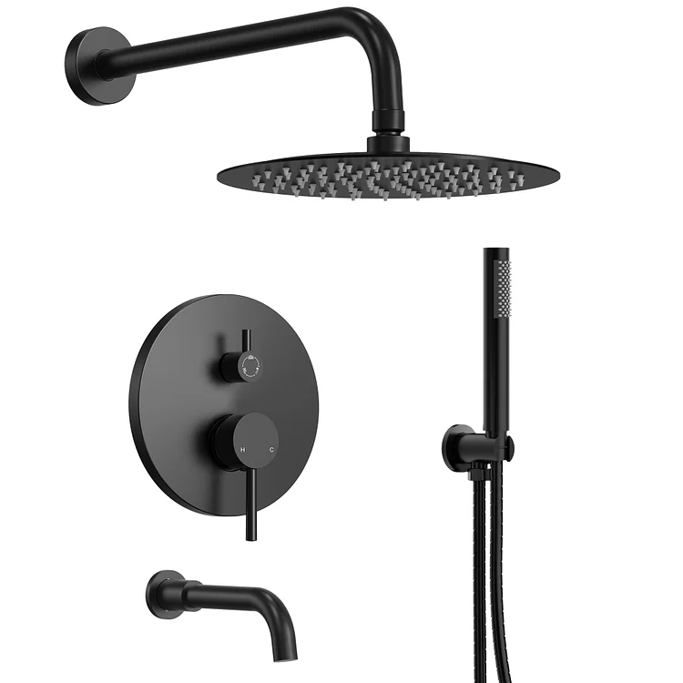 EVERSTEIN 10" Rain Head Shower System in Matte Black M6612BI-10BL