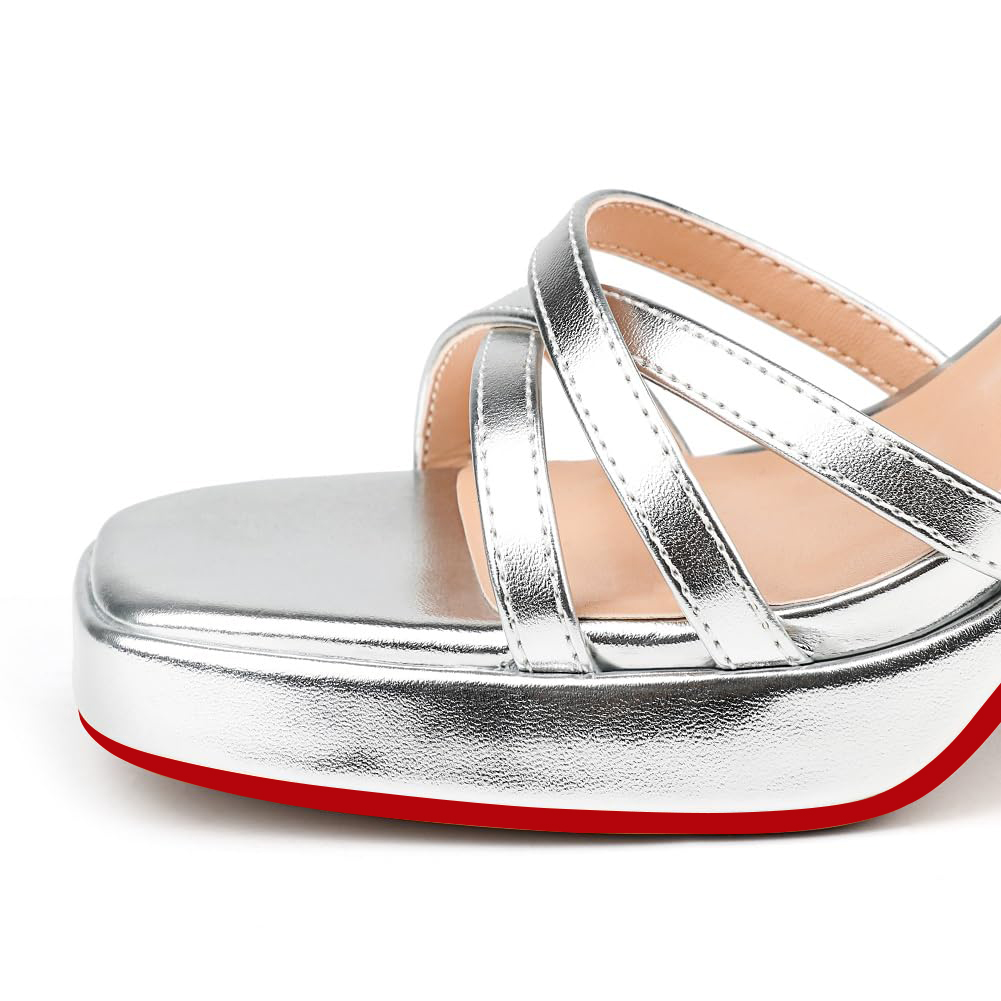 90mm Women's Platform Chunky Heels Ankle Strap Block Heeled Sandals Party Wedding Shoes Red Bottom Shoes Square Open Toe Sandals-MERUMOTE