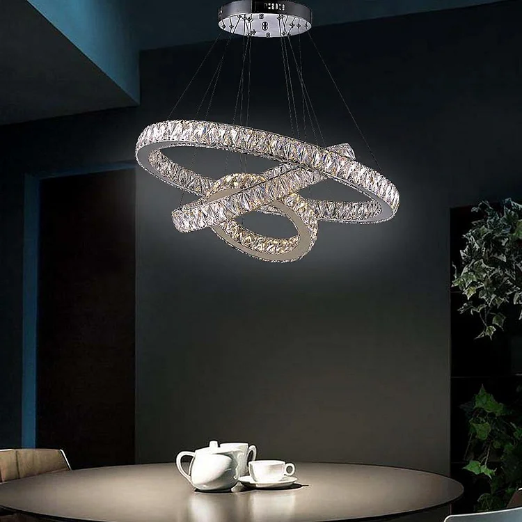 Interwoven Circle Design Chandelier Large Foyer Metal Crystal Ceiling Light - Appledas