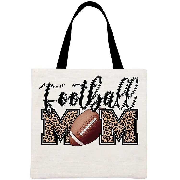 Leopard Football mom Printed Linen Bag-Annaletters