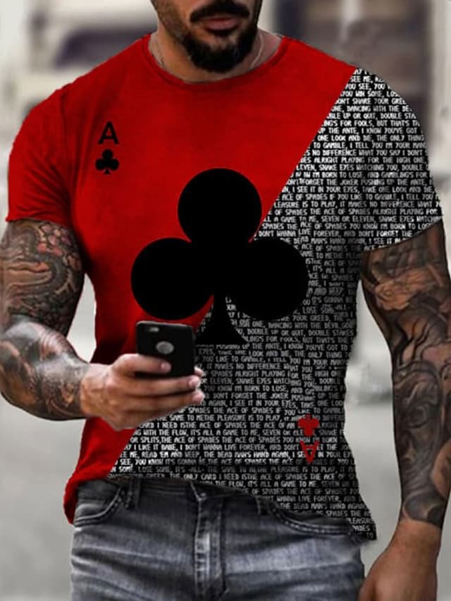 Men's T Shirt Shirt 3D Printed Poker Holiday Retro Style Short Sleeve