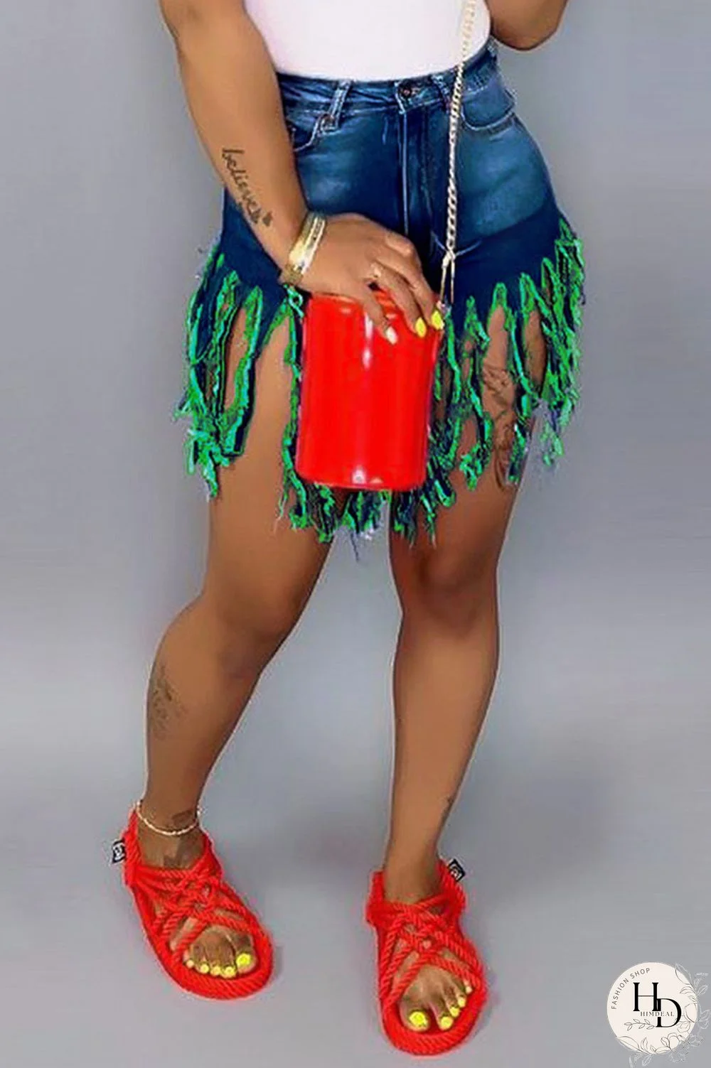 Royal blue Red Green Yellow Royal blue Tassel Design Denim