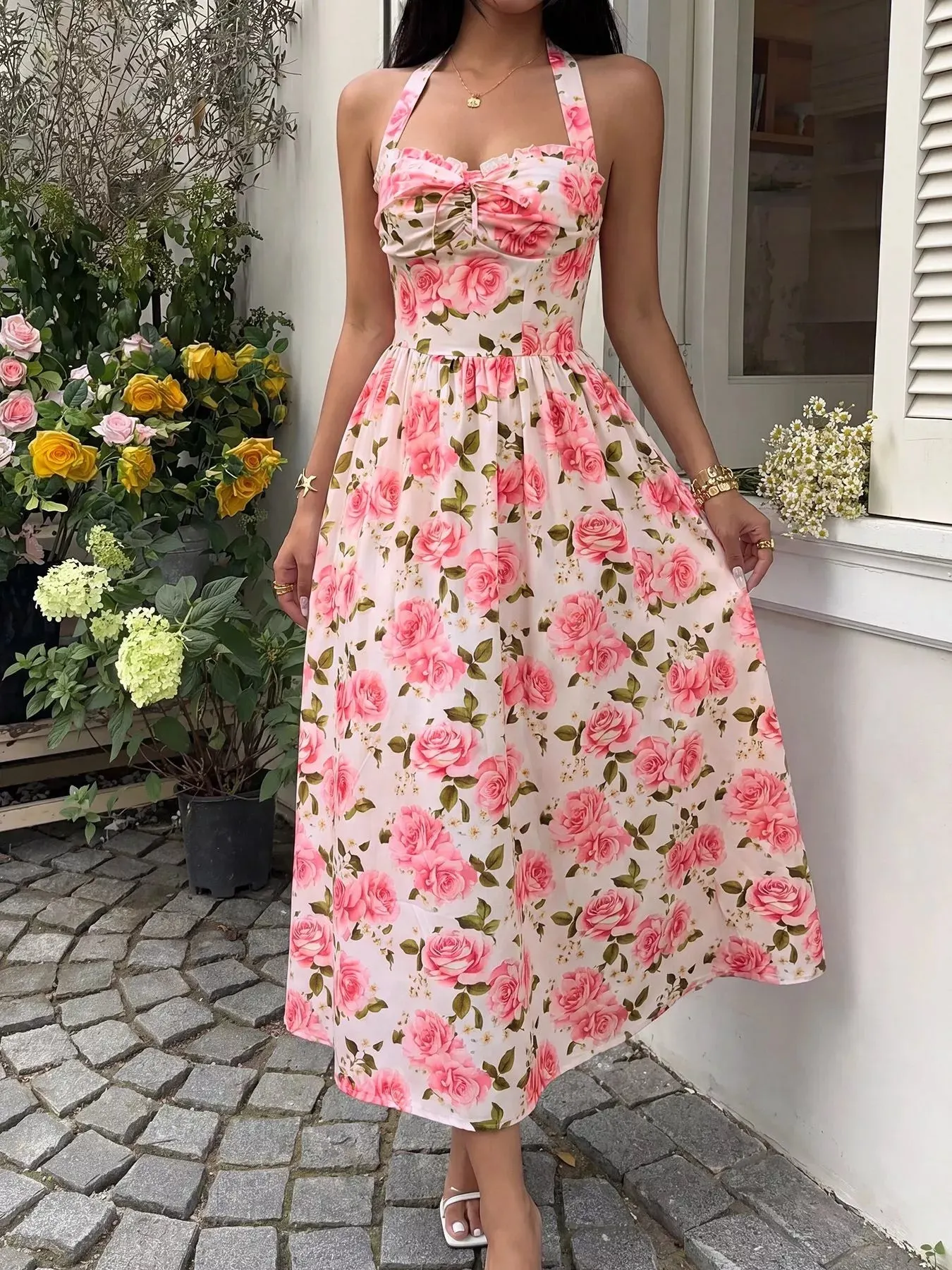 Floral Print Halter Neck Midi Dress mysite idetrend