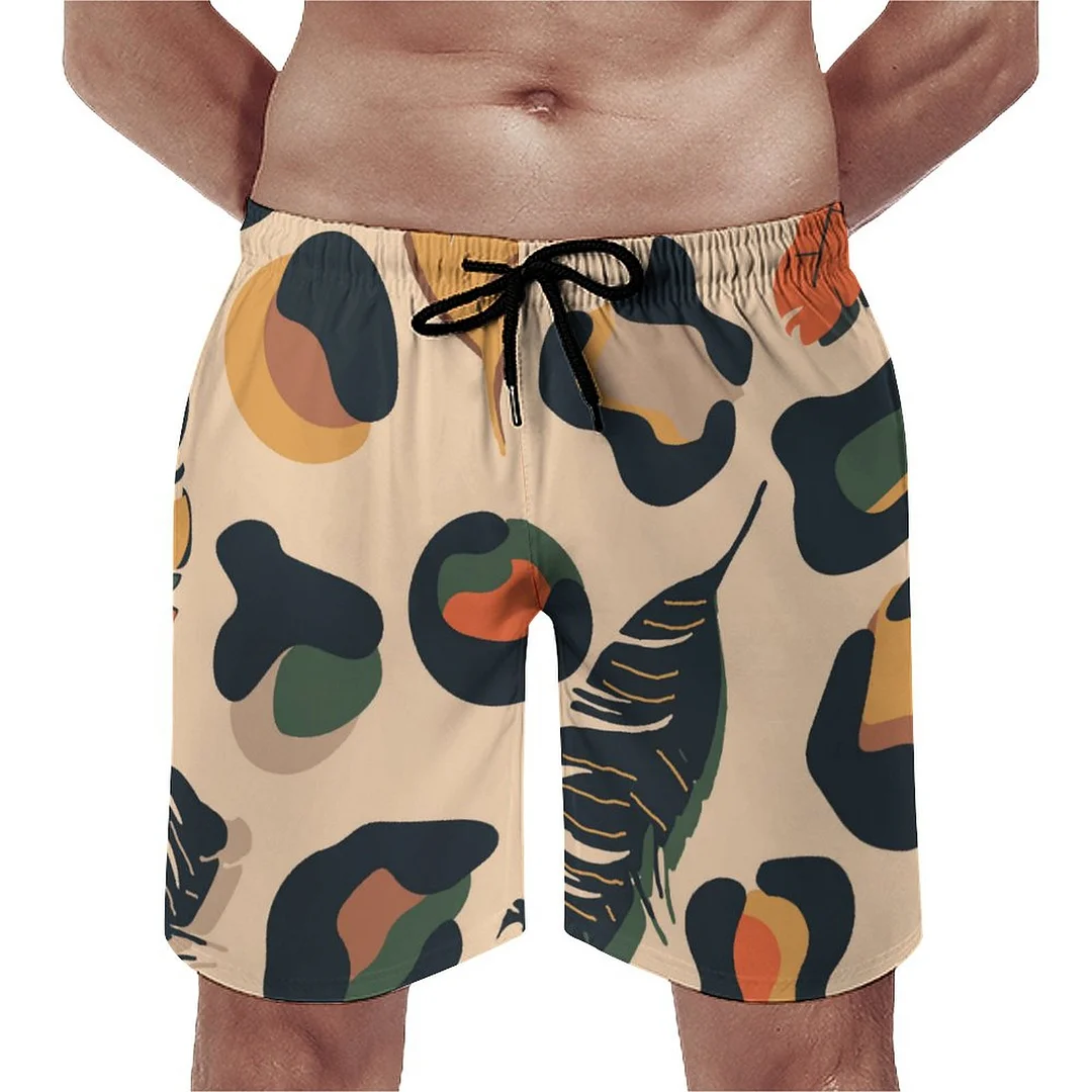 Abstract Jungle Line Art Face Men's Swim Trunks Summer Board Shorts Quick Dry Beach Short with Pockets