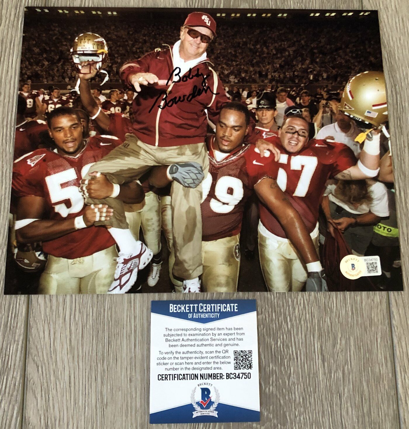 BOBBY BOWDEN SIGNED FLORIDA STATE SEMINOLES 8x10 Photo Poster painting C w/PROOF BECKETT BAS COA