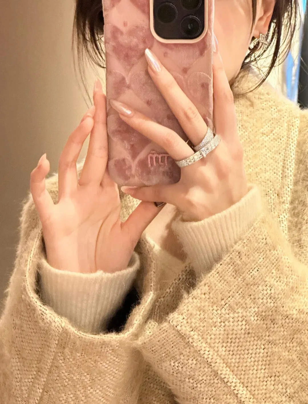 kellymorphose rhinestone double ring in white and gold