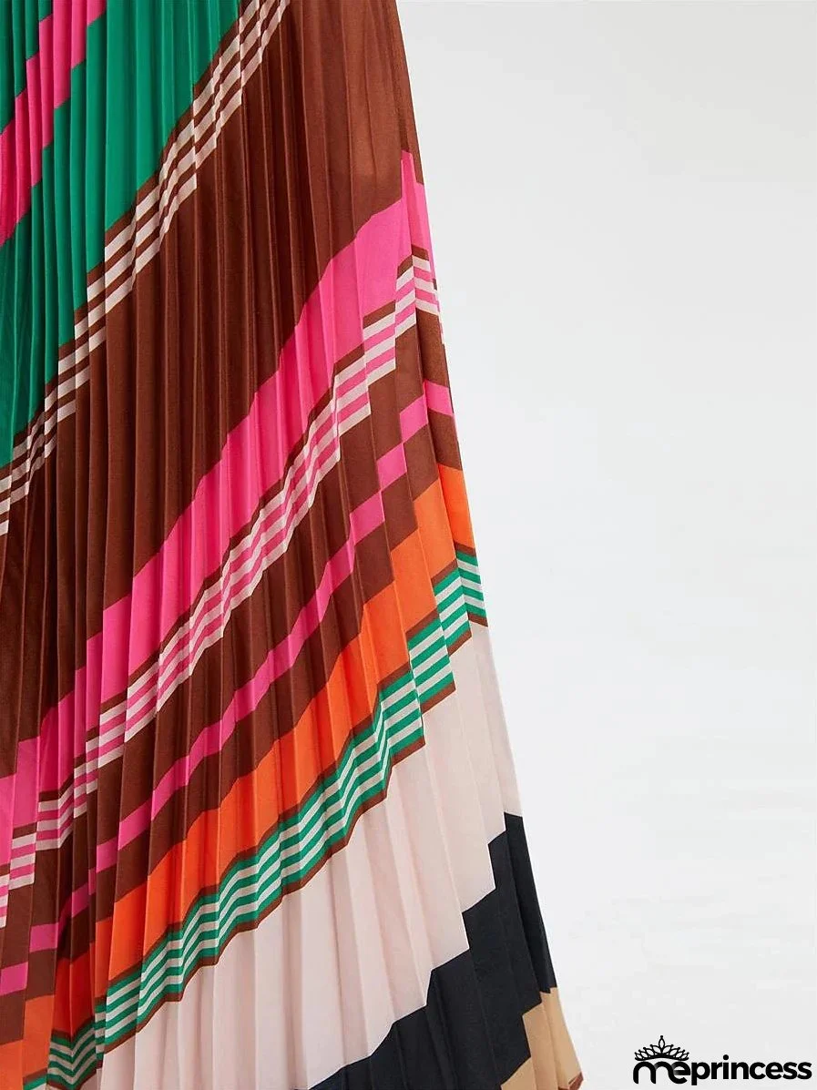 Women's Maxi Rainbow Skirts Print Pleated High Waist Fashion Casual Street Daily Holiday S M L