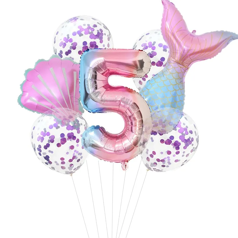 Mermaid Birthday Party Disposable Tableware Set Under The Sea Party Little Mermaid Girls 1st Birthday Decoration Shell Balloons