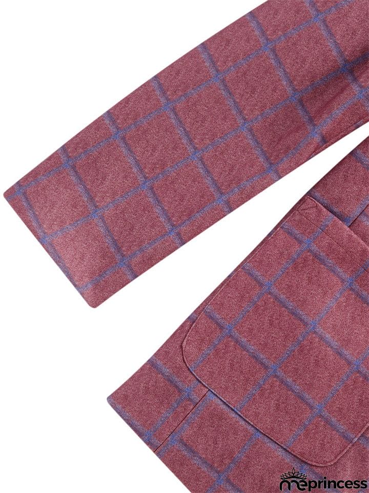 Men's British Style Plaid Lapel Long Sleeve Business Blazer