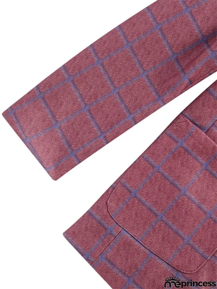 Men's British Style Plaid Lapel Long Sleeve Business Blazer