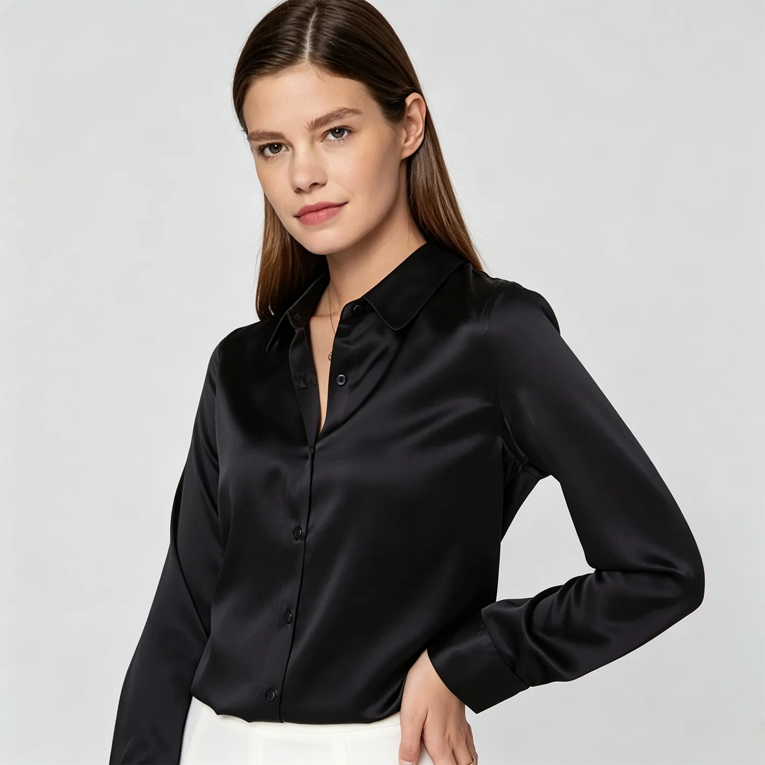 Women's Mulberry Silk Shirt Relaxed Fit Pointed Collar Long Sleeve REAL SILK LIFE