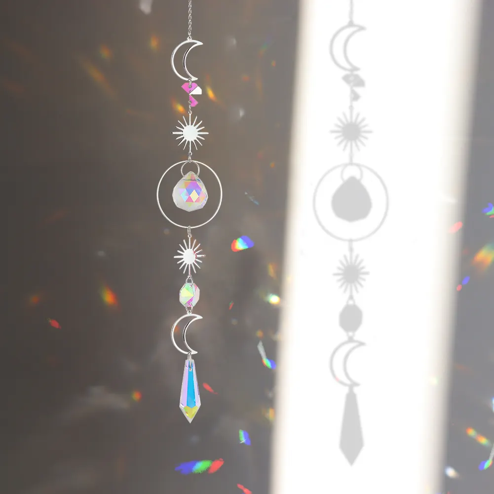 Wind Chime Crystal Light Catcher Ball Ornaments Round Frame Pendant (1)