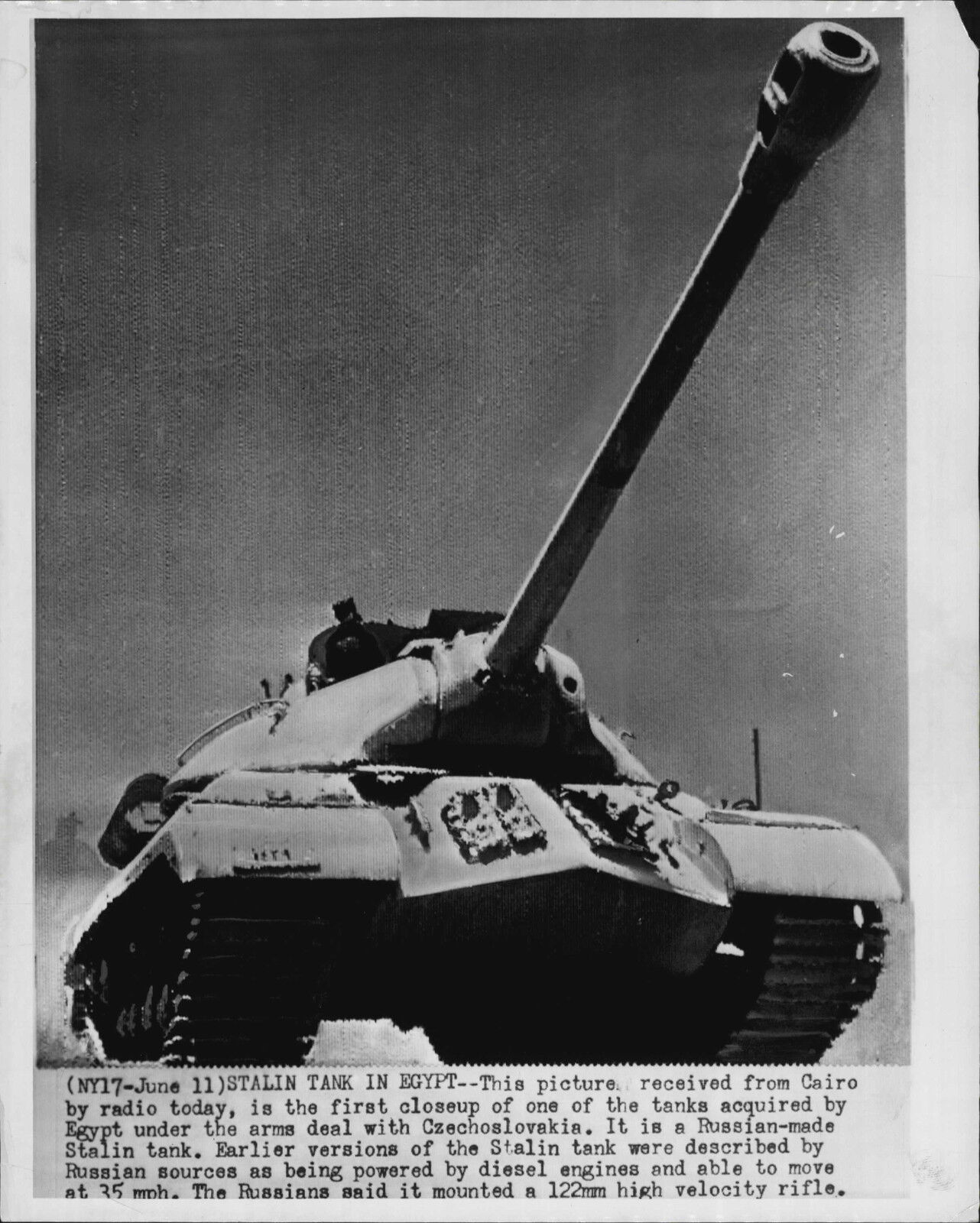 1956 Russian Czechoslovakia Stalin Tank in Cairo Egypt Press Photo Poster painting