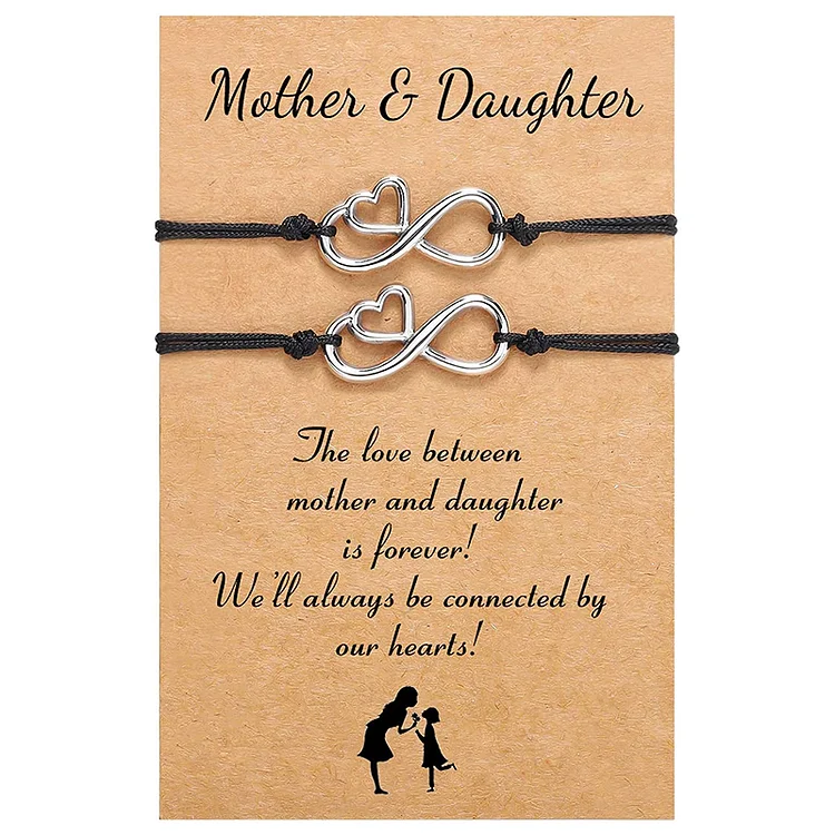 Mother and Daughter Infinity Bracelet Heart Bracelets Set with Warm Card, Back To School Gift With Gift Card Set For Kids