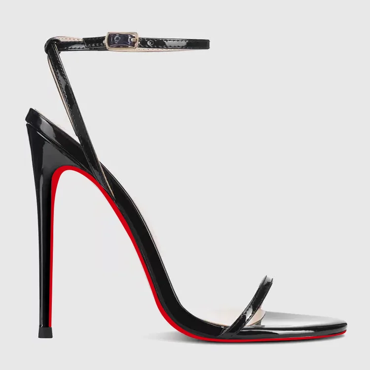 120mm Women's Red Bottom Diamonds Studded Straps Sandals High Heels Open Toe Stiletto Shoes -MERUMOTE