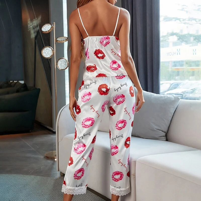 Uaang Fashion Women Ladies Sleeveless Lace Print Nightwear Pyjamas Sets Soft Comfortable Sexy Fashion Sets 2022 Hot Selling