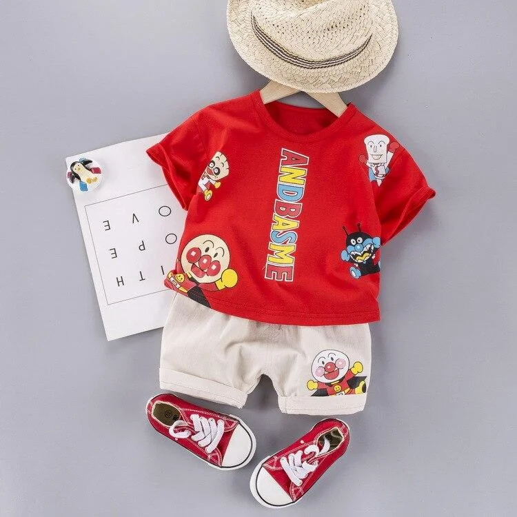 Cartoon Boys Girls Clothes Summer 2021 Short-sleeved T-shirt with Shorts Set Cotton Two-piece Suits Toddler Girl Clothes
