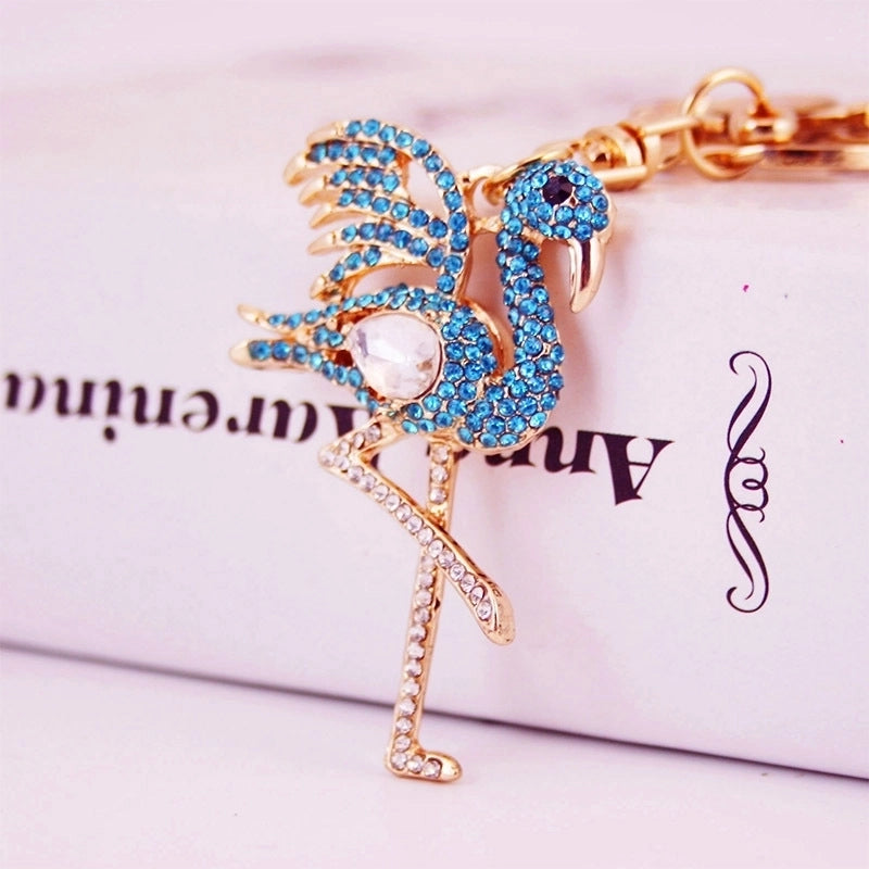 Alloy Rhinestone Red-crowned Crane Car Keychain