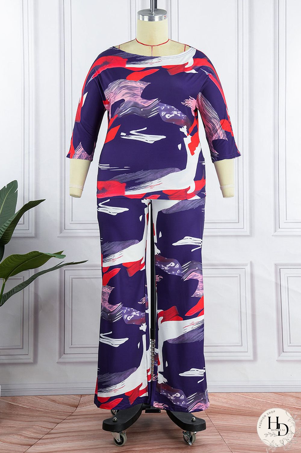 Tibetan Blue Casual Daily Print Three Quarter Two Pieces