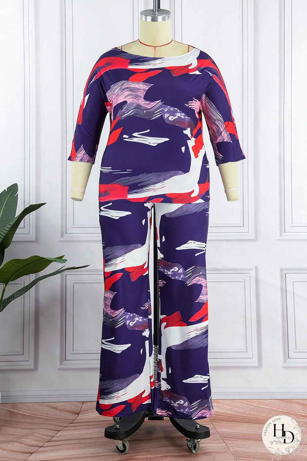 Tibetan Blue Casual Daily Print Three Quarter Two Pieces