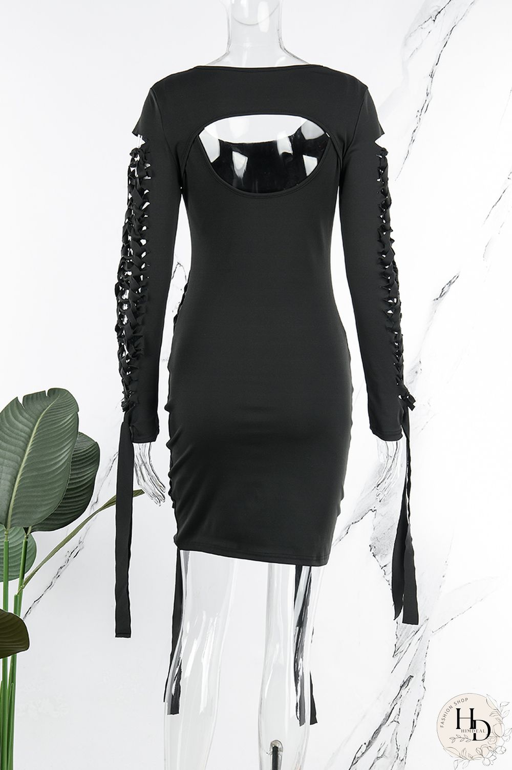 Rose Red Sexy Casual Solid Hollowed Out O Neck Long Sleeve Dresses