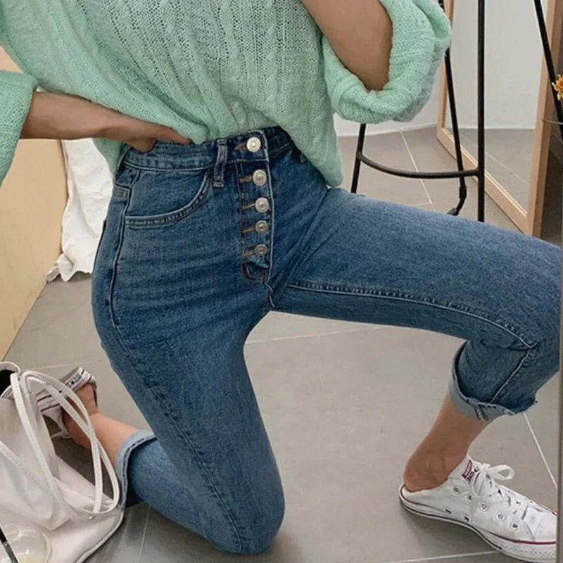 2021 Autumn High Waisted Jeans Women Slim Pencil Pants Mom Jeans Casual Denim Skinny Jeans Woman High Waist Mujer Trousers 10407