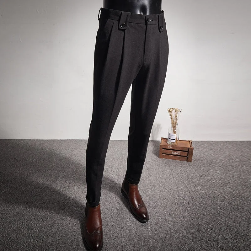 2022 New Business Dress Pants Fashion Folds Casual Slim Fit Wedding ...