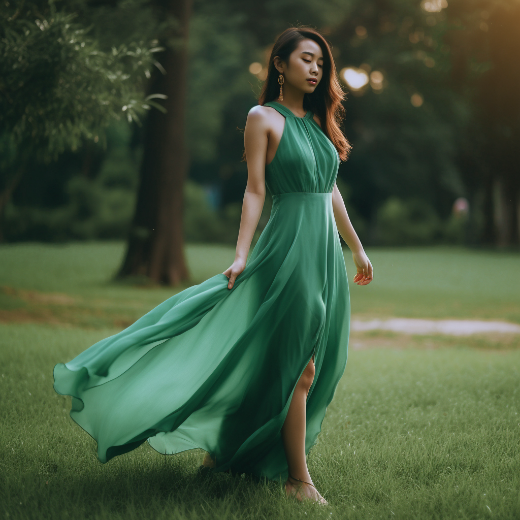 Miabel Green Sleeveless Halter Prom Dress With Split