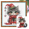 Christmas Kitten-18CT Stamped Cross Stitch 25*25cm/9.84*9.84in tapestrymarket