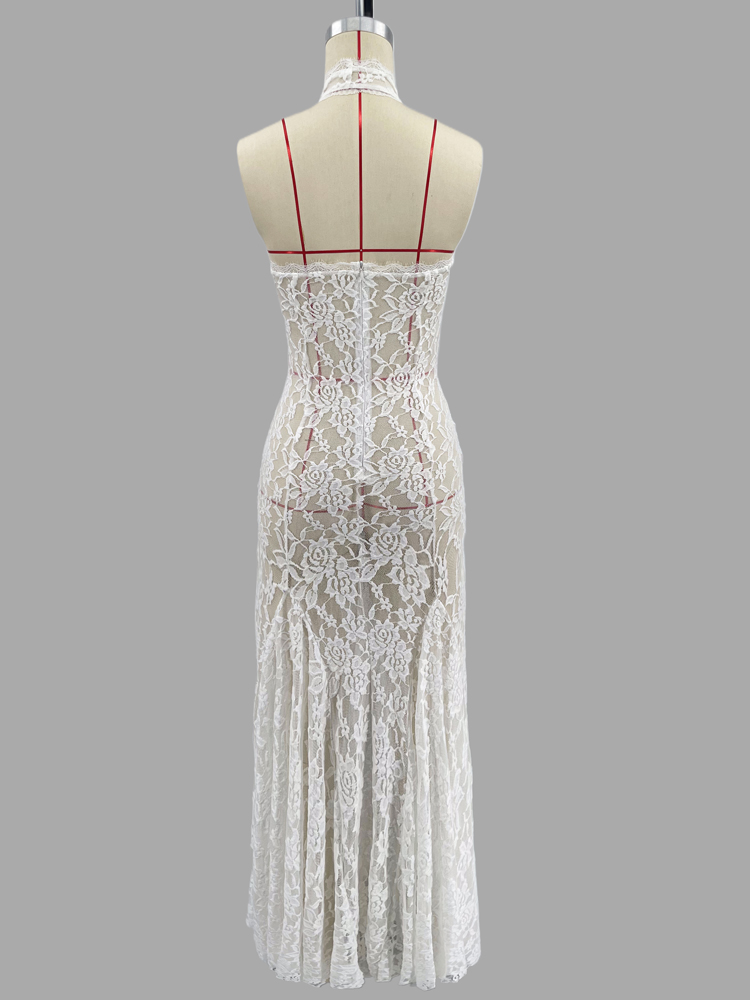  Hollow Out Lace Sexy Long Dress For Women See-Through Sleeveless Backless Fashion Printed Party Dress Summer Maxi Dress