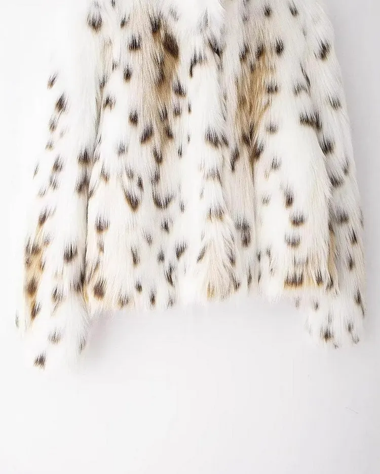 Loose Fit Faux Fur Jacket with Plush Spotted Pattern