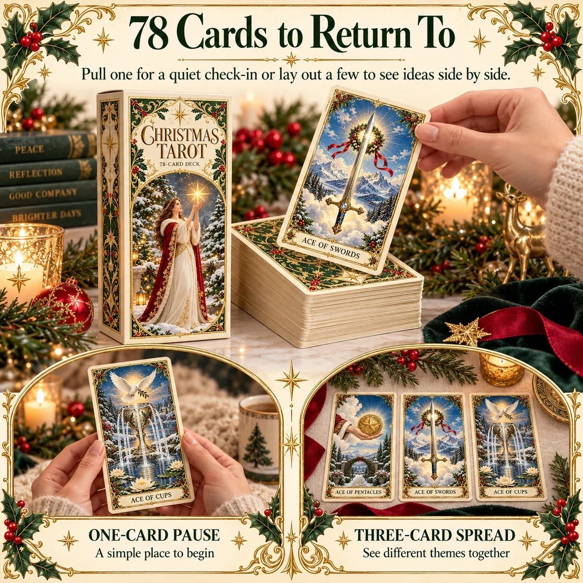 One-card pause and three-card reading with the Christmas Tarot deck