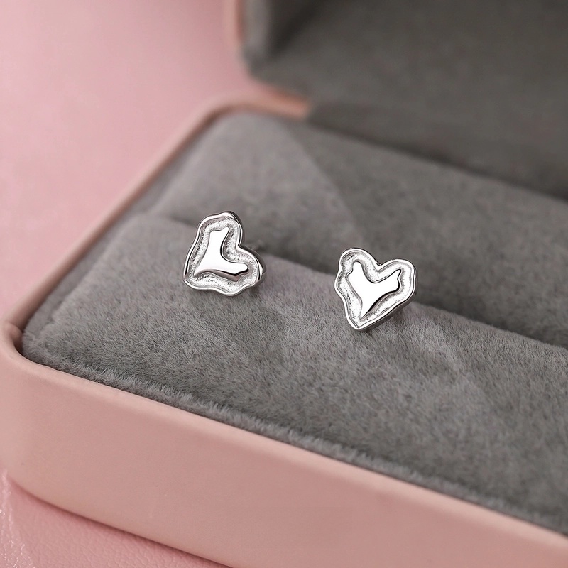 1 Pair 925 Sterling Silver 925 Sterling Silver Earrings Heart Shape Ear Studs