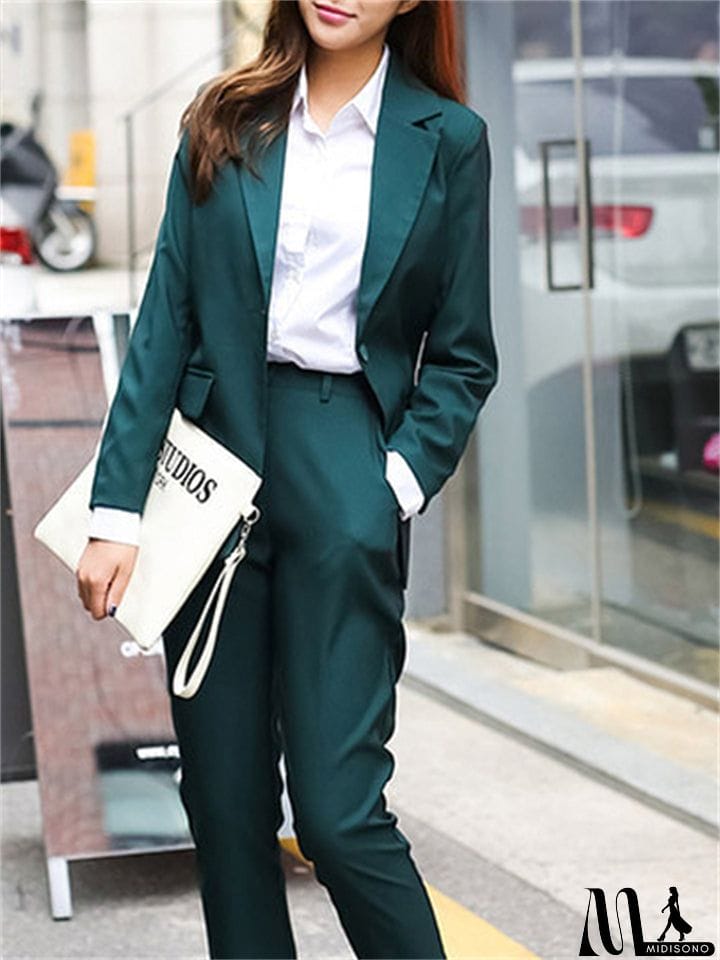 MidiSono - Women Business Interview Suit Uniform Slim Blazer And Pencil Pants