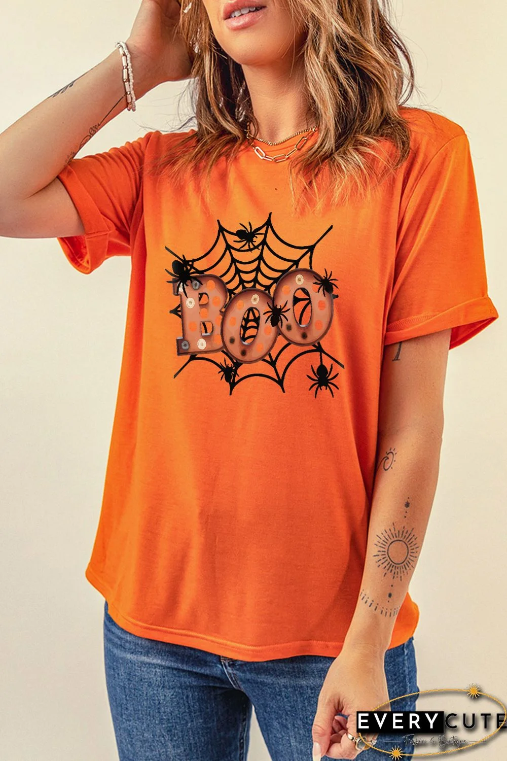 Orange Halloween Boo spider web T-Shirts