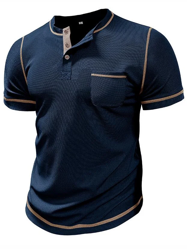 Men's Waffle Cotton Blend Stretch Casual Henley Top