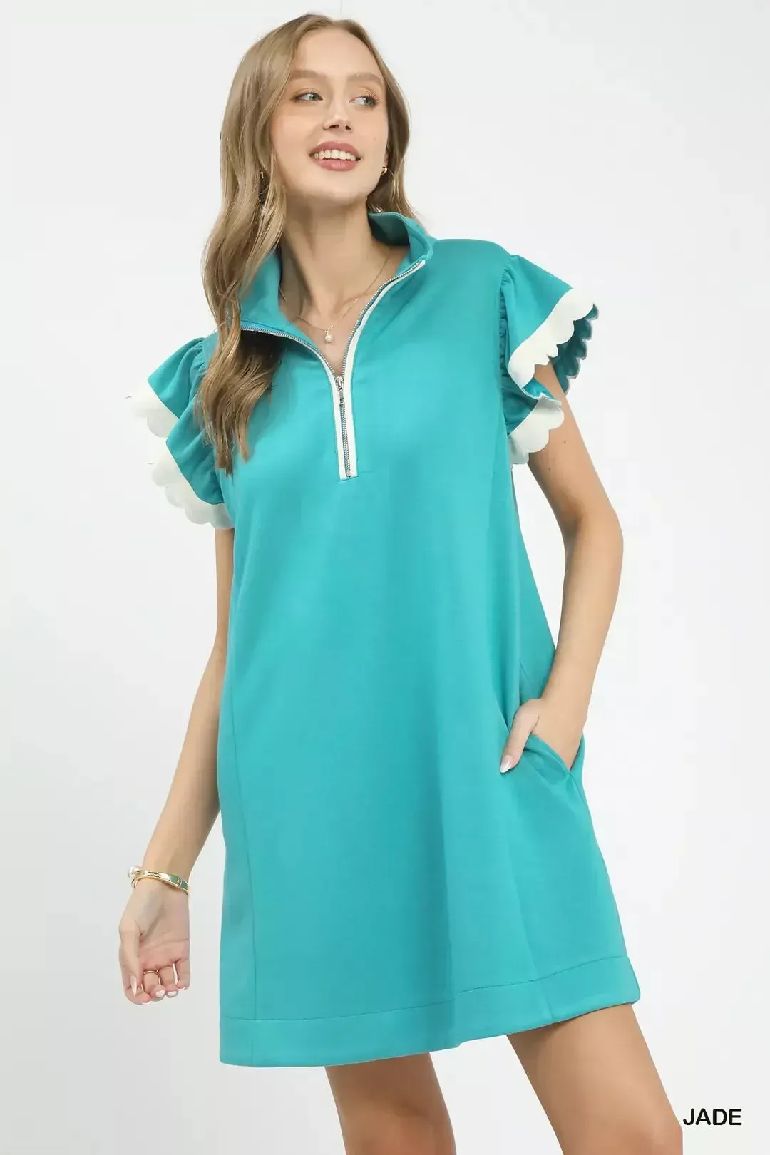 Umgee Zip-Neck Flutter Sleeve Dress mysite idetrend