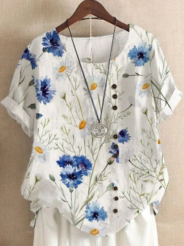 Women's Regular Floral Shirt Crew Neck