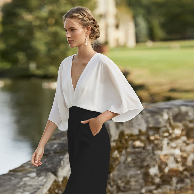 Mature Women's Deep V High Waist Wide Leg Jumpsuit