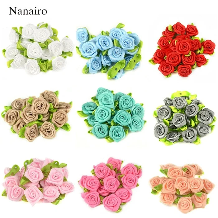 50pcs/lot 2CM Artificial Silk Mini Rose Flower Heads Make Satin Ribbon Handmade DIY Craft Scrapbooking For Wedding Decoration