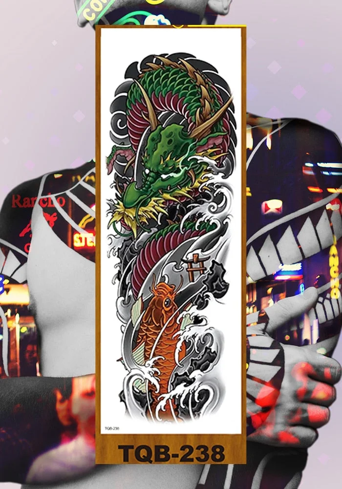 Full Flower Arm Temporary Tattoo Stickers Man Woman Adults Girls Body Sexy Fake Tatoo Dragon Tiger Mythical Beast Koi Skull DIY
