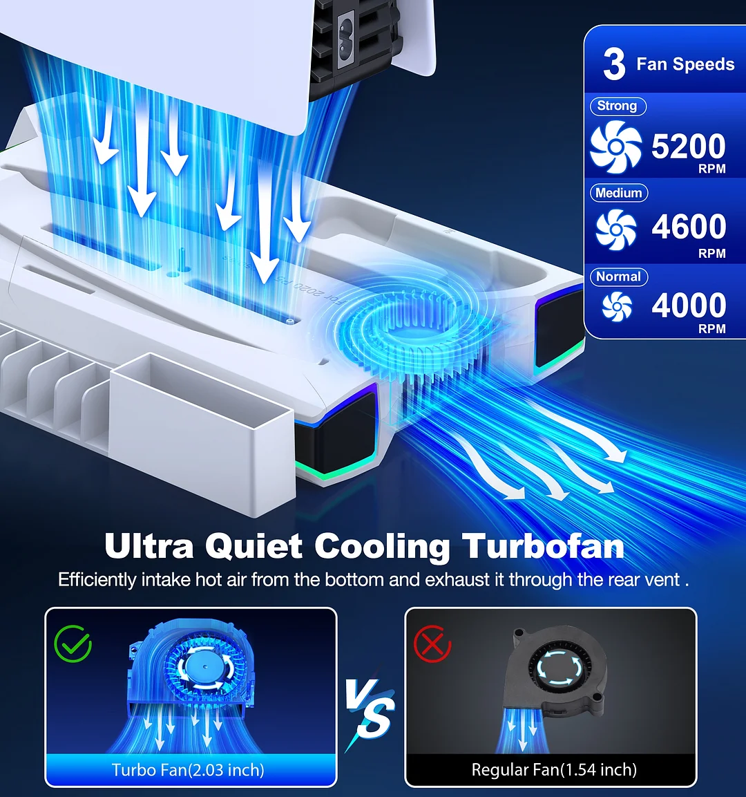 复制PS5 Stand Cooling Station for 2023 PS5 Slim,DinoFire Dual Fast PS5 Controller Charging Station,PS5 Accessories for Sony 2020 PS5 Digital/Disc Console