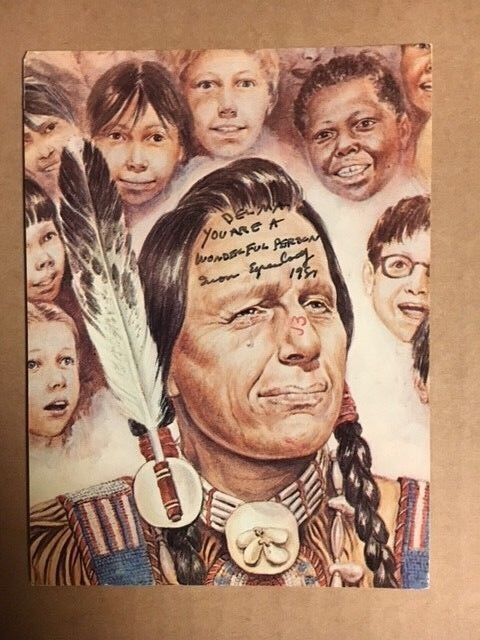 Iron Eyes Cody Signed 4 1/4x5 3/4 Postcard with Auction House COA