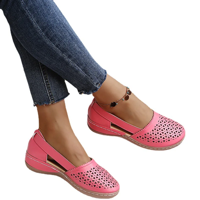 Yyvonne Summer Large-Size Casual Sandals Women's Slope Hollow Pure Color Single Shoes Low-Heeled Sandals Women