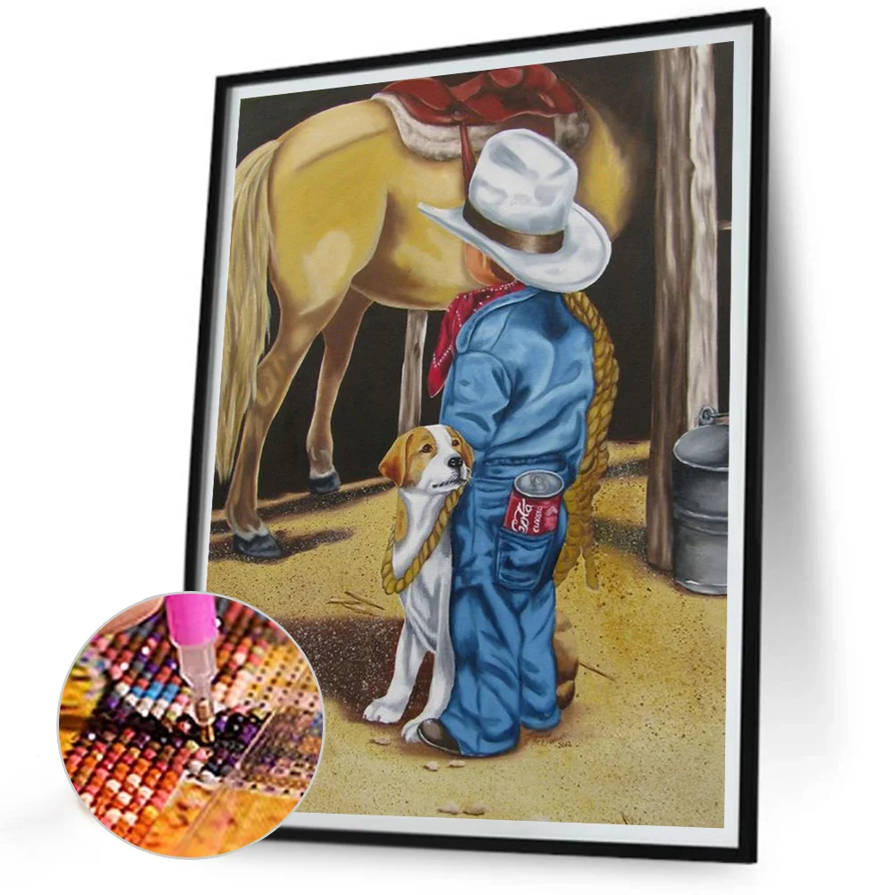 Diamond Painting - Full Round Drill - Farm Cowboy Kids(Canvas|30*40cm)