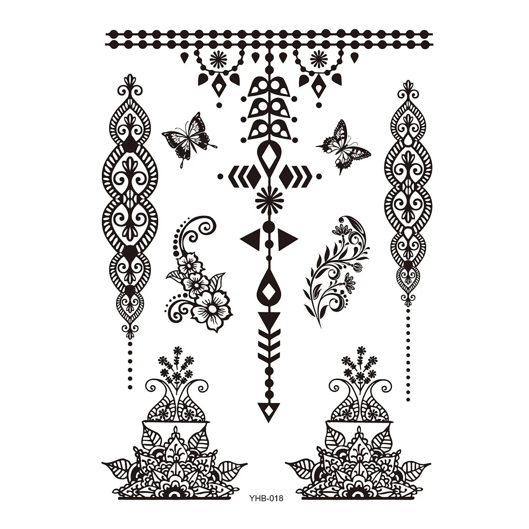 Stockings Tattoo Legs Black Henna Lace Bracelet Temporary Tatoo Sticker Mehndi Stickers for Hand Finger Leg Thigh Body Art Decal